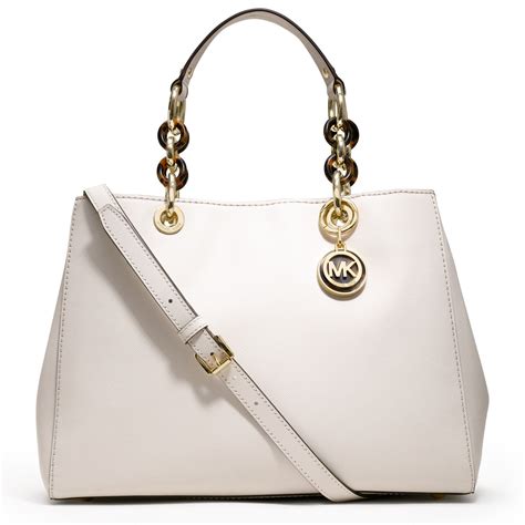 Michael Kors Cynthia Ruffled Leather Small Satchel White